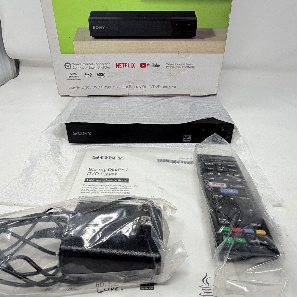 Sony BDP-S1700 Blu-ray DVD Player Wired Streaming Netflix YouTube Black Boxed